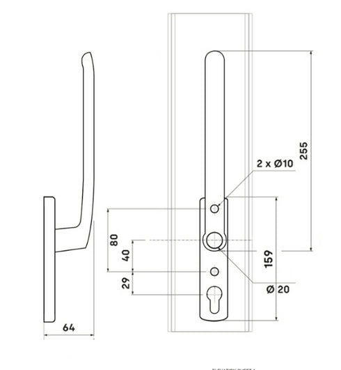 Durable black lift & slide door handle system with external pull handle, designed to suit high-end sliding door installations.